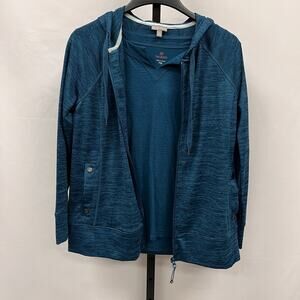 T by Talbots Women's Jacket & T-Shirt Set Medium Petite Blue Hooded Full Zip